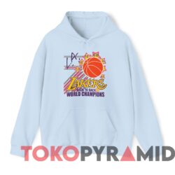 Vintage 80s Los Angeles Lakers Back To Back World Champions Tee Light blue Hoodie