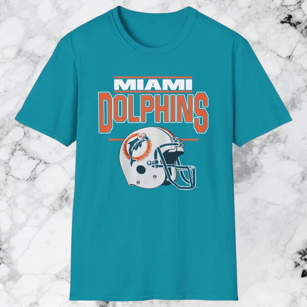 Vintage 80s Miami Dolphins Helmet Shirt Tropical Blue T shirt Vintage 80s Miami Dolphins Helmet Shirt Tropical Blue T shirt