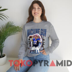 Vintage Buffalo Bills Jim Kelly Machine Gun T-shirt 3 Vintage Buffalo Bills Jim Kelly Machine Gun T shirt Grey Sweatshirt