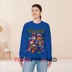 Vintage Bugs Bunny Daffy Duck Christmas Blue Sweatshirt