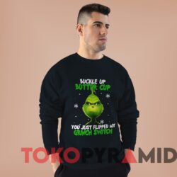 Vintage Grinch Buckle Up Butter Cup You Just Flipped My Grinch Switch Sweater Man Black Sweater