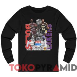 Vintage Lakers vs. Bulls 1991 NBA Finals Jordan and Magic Tee 4 Vintage Lakers vs Bulls 1991 NBA Finals Jordan and Magic Tee Black Long sleeved