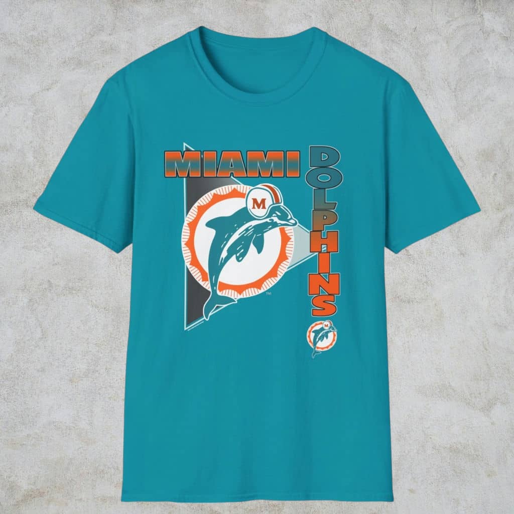 Vintage Miami Dolphins Bold Vertical Logo Shirt Trophical Blue T shirt Vintage Miami Dolphins Bold Vertical Logo Shirt Trophical Blue T shirt