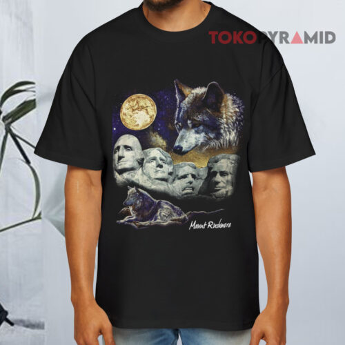 Vintage Mount Rushmore Wolf Moon Sky Glow In The Dark Black T shirt