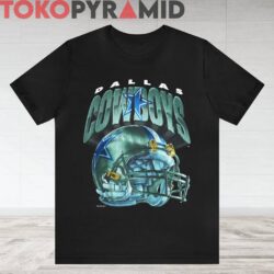 Vintage NFL Dallas Cowboys Helmet 3D Text Old Green Helmet Rare Black Tee