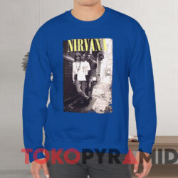 Vintage Nirvana On The Wall Pose T shirt Blue Sweatshirt