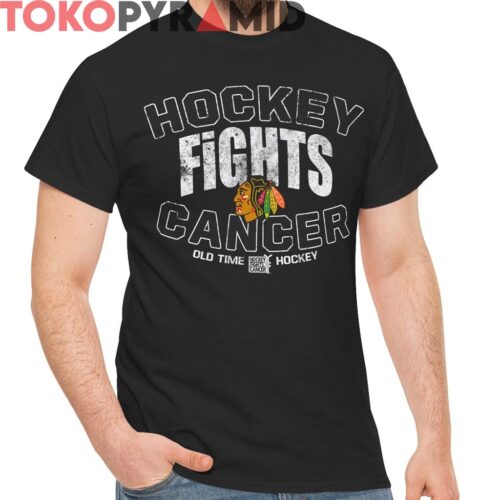 Vintage Old Time Hockey Chicago Blackhawks Hockey Fights Cancer T Shirt