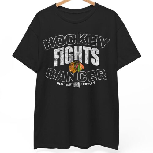 Vintage Old Time Hockey Chicago Blackhawks Hockey Fights Cancer T-Shirt