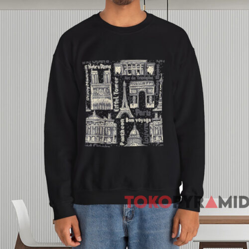 Vintage Paris Landmarks Shirt Black Sweatshirt