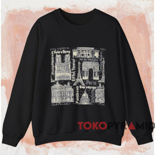 Vintage Paris Landmarks Shirt Black Sweatshirt