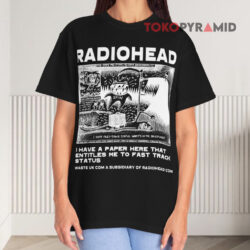 Vintage Radiohead I Have A Paper Here That Entitles Me To Fast Track Status Black T shirt