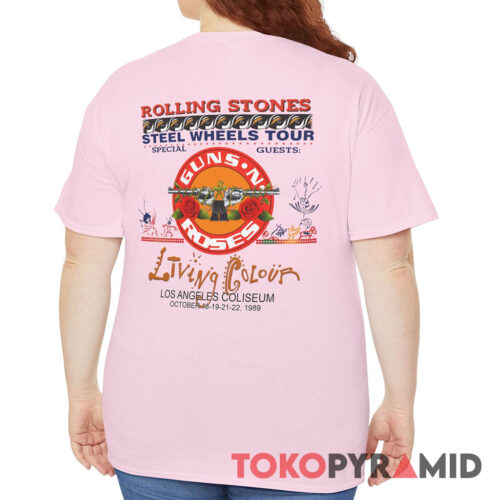 Vintage Rolling Stones Guns N Roses 1989 Tour Steel Wheels Tour Living Colour Shirt Back