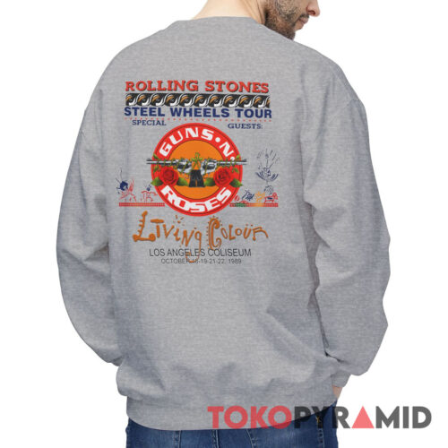 Vintage Rolling Stones Guns N Roses 1989 Tour Steel Wheels Tour Living Colour Sweatshirt
