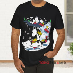 Vintage Snoopy Woodstock Snow Christmas Black T shirt