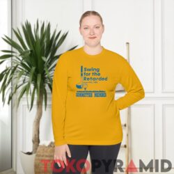 Vintage Swing For The Retarded 1982 Committee Member 80s Charity Golf 4 Vintage Swing For The Retarded 1982 Committee Member 80s Charity Golf Gold Long sleeved Tee
