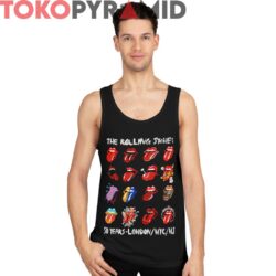 Vintage The Rolling Stones Logo 50th Anniversary 16 Small Mouth Tongue Logos Rare Black Tank Top