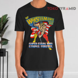 Vintage Wwf Wrestlemania Vii Hulk Hogan Super Stars And Stripes Forever Black T shirt