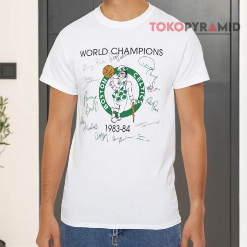 World Champions Boston Celtics Logo Signatures White T shirt